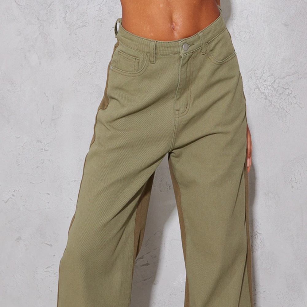 Khaki Two Tone 90S Wide Leg Baggy Jeans